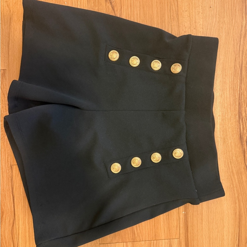 Navy High-Waisted Shorts with Gold Buttons